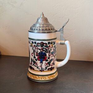 Vintage Milk Glass Stein by BMF  Bierseidel with Pewter Lid